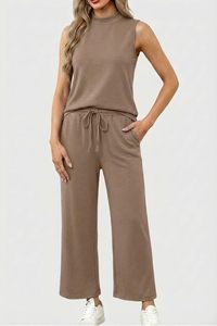 Ensemble deux pièces pour femmes, débardeur et pantalon, tenue coordonnée tendance, sans manches, vêtements d'été respirants, confortables, coupe décontractée - Product Image 3