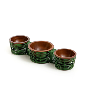 Cuenco decorativo de hierro y madera para presentación festiva de mesa con etiquetado privado y alta calidad - Product Image 1