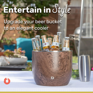 Swell Wood Grain <b>Ice</b> <b>Bucket</b> Crafted From Insulated Metal Features Matching <b>Lid</b> And Sleek Ergonomic Metal Scoop For Entertaining - Product Image 5