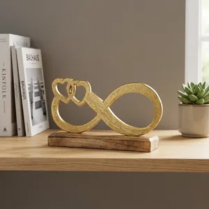 Símbolo de Infinito Decorativo con Dos Corazones, Adorno Metálico con Base de Madera |   Figura Decorativa Romántica de Amor para Mesa, Adorno para el Hogar - Product Image 4