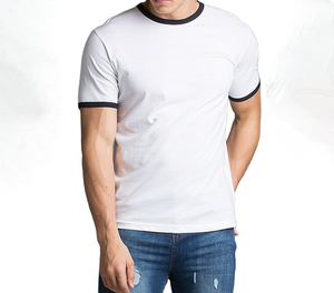 T-shirt personnalisé en coton à col rond avec bordure contrastante pour hommes et femmes, style Ringer, vente en gros directe d'usine - Product Image 4