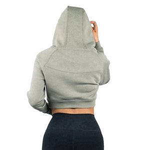 Sweat-shirt gris à capuche pour femme, manches longues, couleur unie, décontracté, tricoté, respirant, pour l'été, 100 % coton, doublé, anti-rétrécissement - Product Image 2