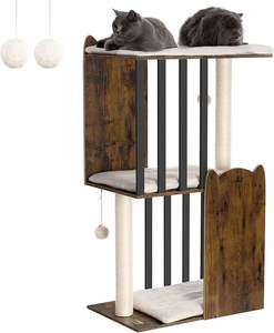 Arbre à chat moderne à 3 niveaux en bois massif avec deux poteaux à gratter en sisal de 50 cm, meuble pour chat d'intérieur durable - Product Image 1