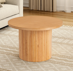 Table basse ronde en bois de manguier, style farmhouse moderne et contemporain, portable, pour salon, chambre, décoration intérieure - Product Image 1
