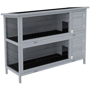 Gabbia per Conigli a 2 Piani da 54 Pollici, Grande Recinto per Conigli in Legno di Abete, Casetta per Animali Domestici, Habitat per Piccoli Animali con Porte Bloccabili, Vassoio Impermeabile Senza Perdite - Product Image 1