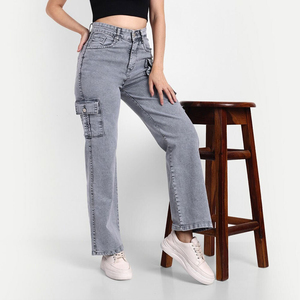 Fashion Women Denim Pants High Waist Retro Flare Jeans Comfortable Stretch Denim Trousers Daily Wear Clothing - Product Image 1