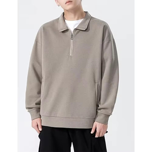 <b>Black</b> Sweatshirt <b>Men</b> Front Pocket OEM High Quality Cotton <b>Fleece</b> Print Oversized Crewneck Sweatshirt <b>Men</b> Half Zip Sweatshirt - Product Image 3