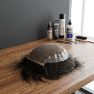 Peluca de cabello humano modelo Q6 para hombre, tupé para hombre, la densidad más baja en parche de cabello blanco para hombre, boutique en línea Alibaba, cabello humano virgen. - Product Image 3
