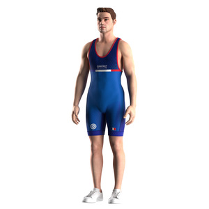 Traje de Lucha Libre para Hombre, de una Pieza, Ajustado, 100% Poliéster, Transpirable, Ligero, con Ribete Azul y Rojo, Elástico, para Artes Marciales, para Adultos - Product Image 1