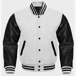 Custom Logo Vintage Varsity Jacket Unisex <b>Stand</b> Collar Wool Sleeves Embroidery Winter Black Letterman Baseball Cartoon Geometric - Product Image 2