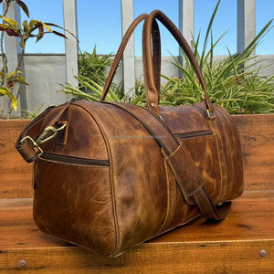 New High Quality Full Grain Genuine <b>Leather</b> Duffel Travel <b>Weekend</b> Overnight Duffle <b>Bag</b> for <b>Men</b> Custom Cowhide <b>Leather</b> Duffel <b>Bag</b> - Product Image 2