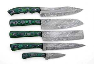Juego de Cuchillos de Cocina de Acero Damasco Forjado a Mano, 5 Piezas, Mango de Madera Pakkawood Verde - Product Image 5