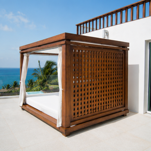 Cama de Día de Lujo con Toldo de Teca Sólida para Exteriores, con Cortinas, Moderna, para Jardín, Patio, Piscina, Resort, Hotel - Product Image 3