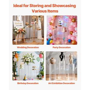 <b>Clear</b> Pedestal Stand Transparent Acrylic Lid 3PCS 23.62/29.53/35.43 Inch Cylinder Plinth Wedding Centerpieces <b>Table</b> Decorations - Product Image 6
