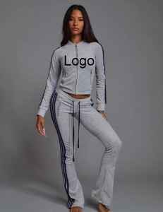Conjunto de chándal con capucha para mujer, gris, con cremallera completa, manga larga, pantalón informal, conjunto de dos piezas, ajuste holgado, para otoño, color liso, con detalles laterales - Product Image 1