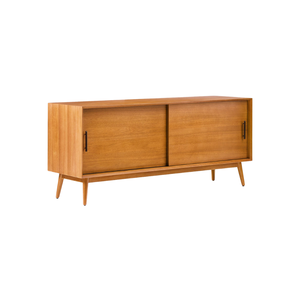 Modern <b>Wooden</b> TV Console <b>Cabinet</b> with Sliding Doors and Tapered Legs for Living Room Furniture - Product Image 2