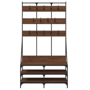 Porte-vêtements mural compact en bois d'ingénierie chêne brun avec crochets et patère - Product Image 4