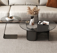 Table basse ronde en verre trempé, table d'appoint de luxe légère en pierre, table basse moderne en acier au carbone pour salon