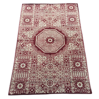 Tapis géométrique en laine tissé à la main sur mesure 10'x14' Rouge et crème traditionnel à poils ras avec support en coton pour maison de luxe