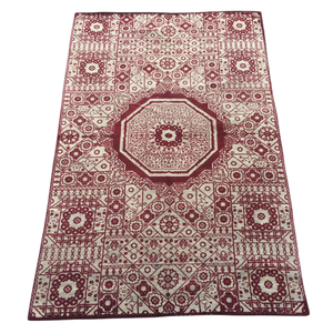 Tapis géométrique en laine tissé à la main sur mesure 10'x14' Rouge et crème traditionnel à poils ras avec support en coton pour maison de luxe - Product Image 5