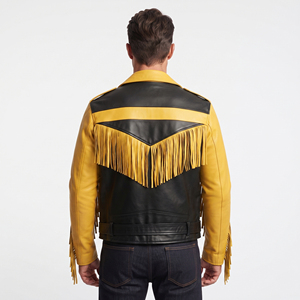 Veste en cuir à franges pour homme avec fermeture éclair, veste en cuir véritable de qualité supérieure pour homme, veste en cuir à franges avec ceinture pour homme - Product Image 2