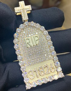 Silver Moissanite <b>Tombstone</b> Cross Pendant Iced Out RIP Memorial Micro Insert Charms - Product Image 4