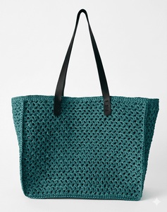 Sac fourre-tout en paille au crochet, couleur unie, style bohème, fermeture éclair, écologique, sac à main d'été pour femme - Product Image 5