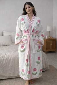 Albornoz de lujo de algodón blanco de rizo, bonito y a la moda, con patrón liso, precio mayorista, personalizable, exportador de la India para mujer - Product Image 2