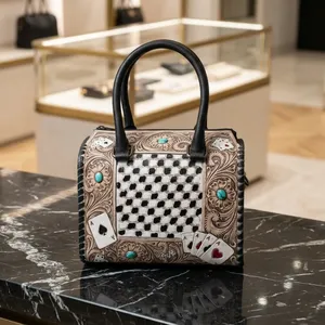 Vegan Leather Vintage Style Women's Hand Bag Cards Design Chains Decoration Two Straps Leather <b>Handbag</b> - Product Image 2