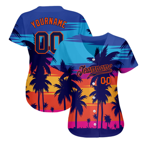 Camiseta de Béisbol para Hombre con Diseño de Palmeras al Atardecer, Sublimación Personalizada, Manga Corta con Botones, Gráfico Personalizado para Equipo - Product Image 1