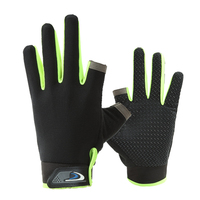 Gants de cyclisme Vantrex Industries à doigts entiers et à doigt coupé, noirs et vert fluo, antidérapants, respirants, pour hommes, été, en polyester, à enfiler