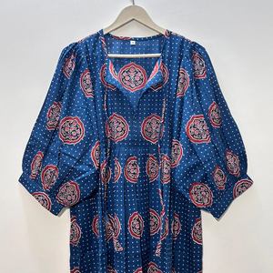 Robe décontractée mi-longue en coton tissé uni pour femme, manches ballon, taille empire, style babydoll, col en V oversize, coupe ample - Product Image 5