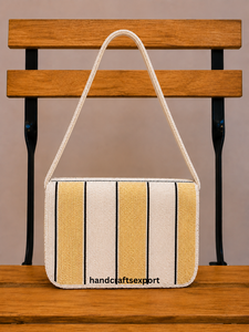 Sac à bandoulière de luxe artisanal haut de gamme avec perles, motif rayé moderne, sac à main brodé, logo personnalisé, sécurisé - Product Image 3