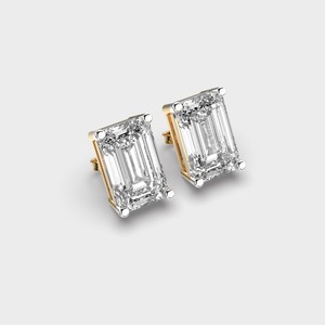 IGI Certified Lab Grown <b>Emerald</b> Cut Diamond <b>Stud</b> Earrings 14K Yellow / White / Rose Gold Solitaire Diamond Earrings - Product Image 2