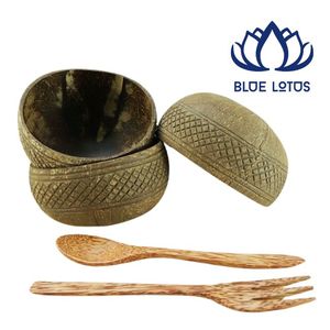 Bol en Coque de Noix de Coco Naturelle Écologique Polie, Meilleure Vente, Modèle Lotus Bleu, Vaisselle Classique de Camping, Compatible Lave-Vaisselle pour Smoothies - Product Image 1