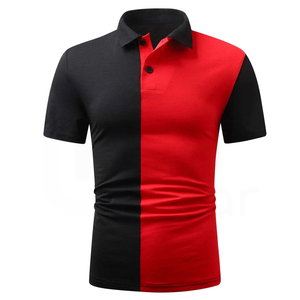 Polo de Hombre con Bloques de Color, Manga Corta, Tejido, Casual, Rojo y Negro, Diseño Sólido, Corte Regular - Product Image 1