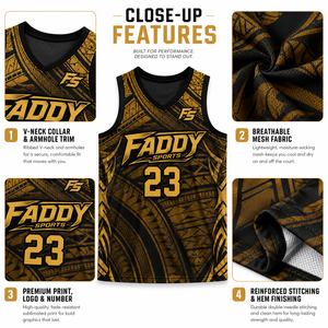 Maillot de basket-ball personnalisé par sublimation, respirant, or et noir, uniformes d'équipe pour hommes, jeunes et adultes, vêtements de sport à séchage rapide - Product Image 4