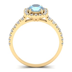 Bague de fiançailles REYES en or massif 14 carats avec halo de diamants, pierre précieuse aigue-marine taille brillant rond de 0,84 carat – Prix de gros - Product Image 4