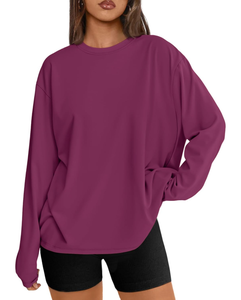 Camiseta de Manga Larga para Mujer, 100% Algodón, Cuello Redondo, Informal, Básica, con Logotipo Personalizado, Lisa, Blanca, a la Moda, OEM, ODM - Product Image 1