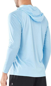 Camiseta de Manga Larga Personalizada para Hombre, Diseño con Orificios para los Pulgares, Color Azul Cielo, Camiseta Deportiva con Capucha - Product Image 2