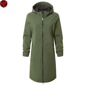 Veste softshell vert foncé pour femme, longue, zippée, coupe-vent, imperméable, respirante, pour course en plein air - Product Image 2