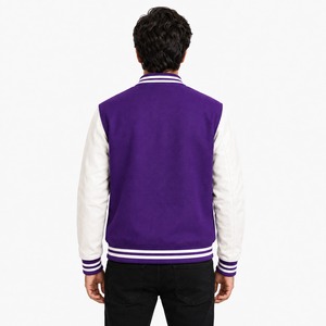 Veste de style universitaire tendance en tissu de laine douce, design à manches contrastées, col et poignets en tricot côtelé, boutons pression sur le devant, veste décontractée streetwear - Product Image 2