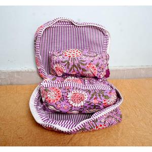 Juego de 3 neceseres acolchados de algodón indio con estampado, bolsa de aseo, estuche de maquillaje, neceser de viaje, bolsas y estuches para cosméticos - Product Image 4