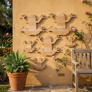 Silhouette de grenouille en bois artisanale, sculpture murale minimaliste en bois naturel, pour extérieur, jardin, patio, salon - Product Image 3