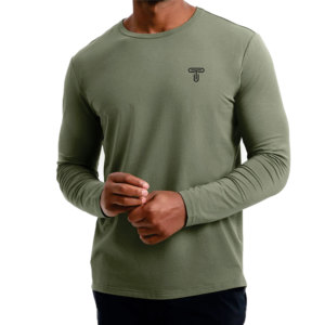 เสื้อยืดแขนยาวสำหรับผู้ชายเสื้อยืดเข้ายิมแขนยาวผ้าคอตตอน100% เกรดพรีเมียม - Product Image 1