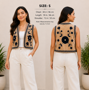 Nueva llegada: Chaleco Kantha Suzani de terciopelo floral bordado vintage RAJASTHANI TEXTILE, chaqueta corta india para mujer con logo frontal - Product Image 1