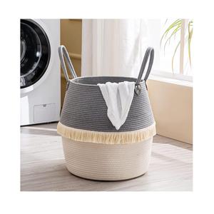 Large Cotton Rope Storage Basket Woven Collapsible <b>Laundry</b> Hamper for Blankets Toys Pillows Nursery Organization - Product Image 1