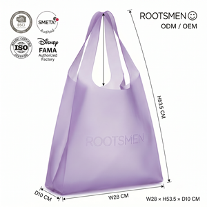 Sac fourre-tout tendance Rootsmen en TPU avec logo gaufré personnalisable, poignée d'épaule et ouverture supérieure pour les boutiques et la salle de sport - Product Image 1