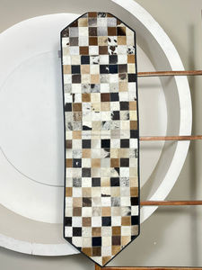 2026 New Elegant Handcrafted Genuine Cowhide Leather Table Runner Checkered Patchwork Designer Pattern Home Decor Dining Table - Product Image 4