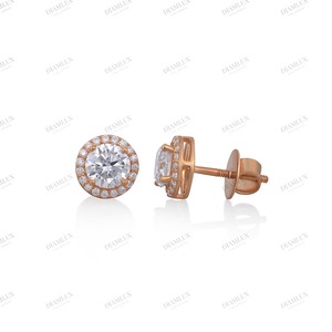 Pendientes de Oro Rosa con Corte Redondo y Circonita, Joyería Clásica para Mujer al Mejor Precio, Plateados en Plata - Product Image 2